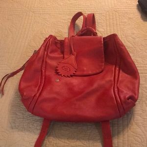 EUC red leather backpack